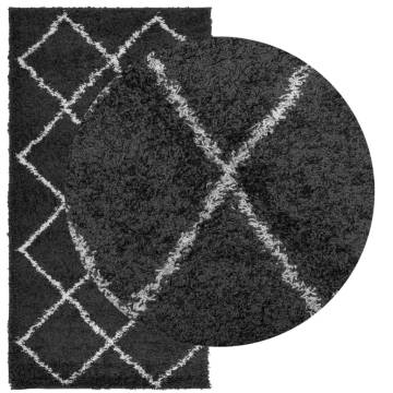 Shaggy Rug High Pile Modern Black and Cream 80x150 cm