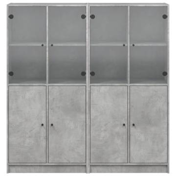 Bookcase with Doors Concrete Grey 136x37x142 cm Engineered Wood