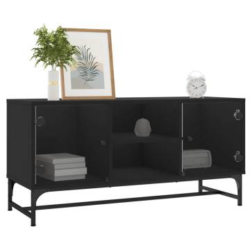 TV Cabinet with Glass Doors Black 102x37x50 cm