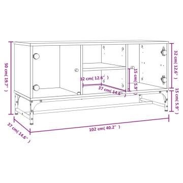 TV Cabinet with Glass Doors Black 102x37x50 cm