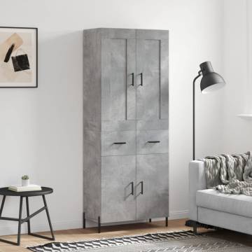 Highboard Concrete Grey 69.5x34x180 cm Engineered Wood