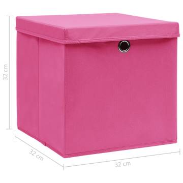 Storage Boxes with Lids 4 pcs Pink 32x32x32 cm Fabric