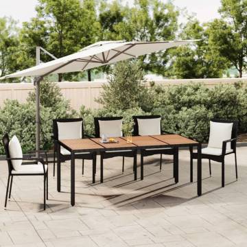 Garden Table with Wooden Top Black Poly Rattan&Solid Wood Acacia