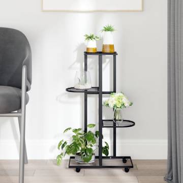 4-Floor Flower Stand with Wheels 44x23x80 cm Black Iron