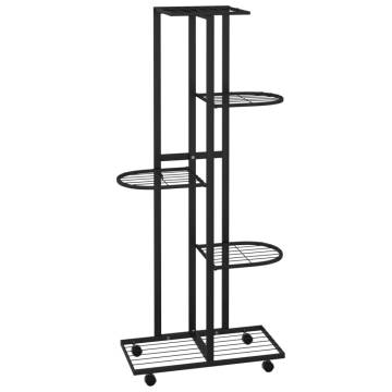 5-Floor Flower Stand with Wheels 44x23x100 cm Black Iron