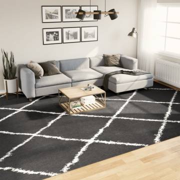 Shaggy Rug High Pile Modern Black and Cream 300x400 cm