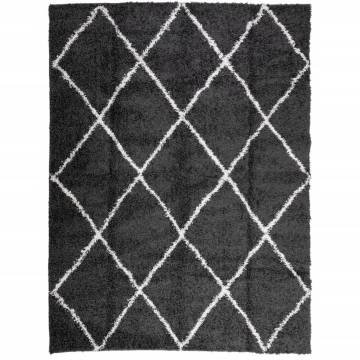 Shaggy Rug High Pile Modern Black and Cream 300x400 cm