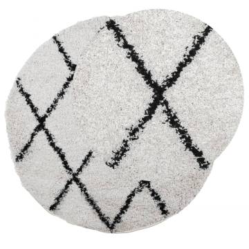 Shaggy Rug High Pile Modern Cream and Black Ø 100 cm