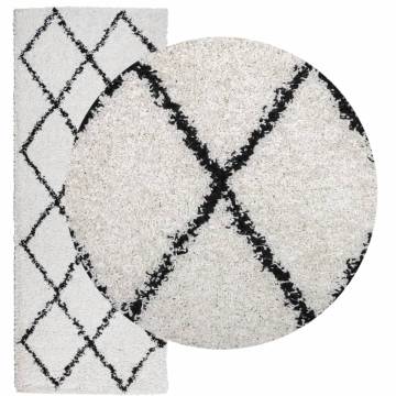 Shaggy Rug High Pile Modern Cream and Black 80x200 cm