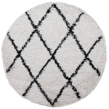 Shaggy Rug High Pile Modern Cream and Black Ø 280 cm