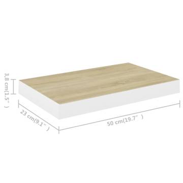 Floating Wall Shelves 2 pcs Oak and White 50x23x3.8 cm MDF