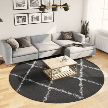 Shaggy Rug High Pile Modern Black and Cream Ø 240 cm