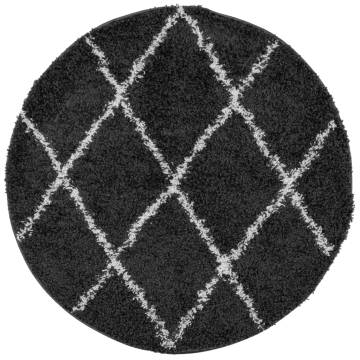 Shaggy Rug High Pile Modern Black and Cream Ø 240 cm