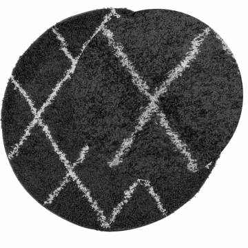 Shaggy Rug High Pile Modern Black and Cream Ø 240 cm