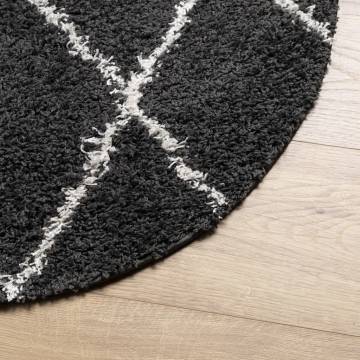 Shaggy Rug High Pile Modern Black and Cream Ø 240 cm