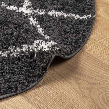 Shaggy Rug High Pile Modern Black and Cream Ø 240 cm