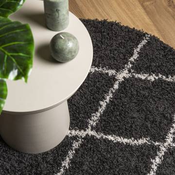 Shaggy Rug High Pile Modern Black and Cream Ø 240 cm