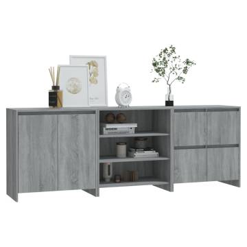 3 Piece Sideboard Grey Sonoma Engineered Wood