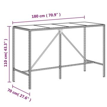 Bar Table with Glass Top Grey 180x70x110 cm Poly Rattan