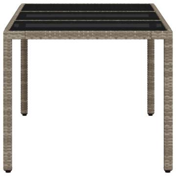 Garden Table with Glass Top Light Grey 150x90x75 cm Poly Rattan