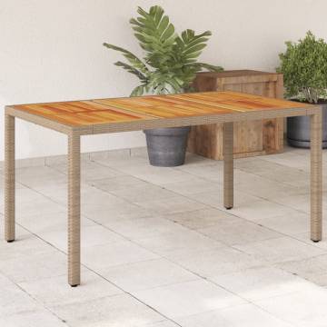 Garden Table Beige 150x90x75 cm Poly Rattan Acacia Wood