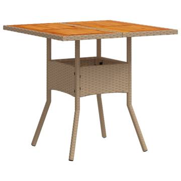 Garden Table Beige 80x80x75 cm Poly Rattan Acacia Wood