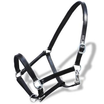 Real Leather Headcollar Stable Halter Adjustable Black Cob