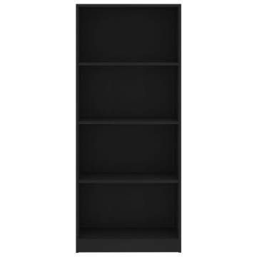 4-Tier Book Cabinet Black 60x24x142 cm Engineered Wood