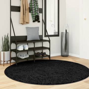 Shaggy Rug PAMPLONA High Pile Modern Black Ø 160 cm