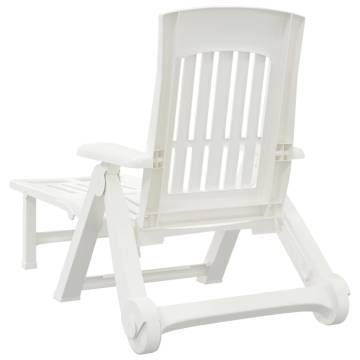 Folding Sun Lounger with Wheels White PP