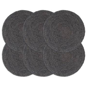 Placemats 6 pcs Plain Dark Grey 38 cm Round Jute