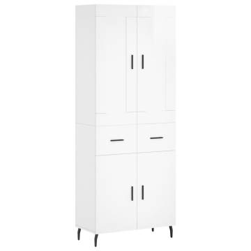 Highboard High Gloss White 69.5x34x180 cm Engineered Wood