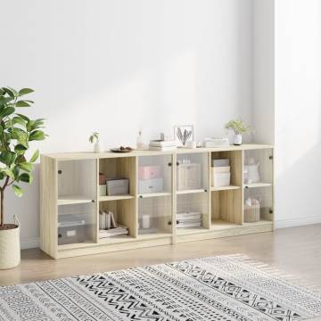 Bookcase with Doors Sonoma Oak 204x37x75 cm Engineered Wood