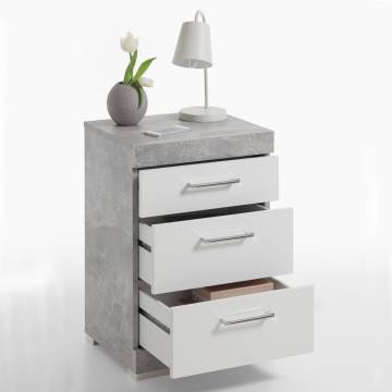 FMD Bedside Table with 3 Drawers Concrete Grey and Glossy White