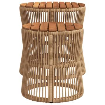 Garden Side Tables 2 pcs with Wooden Top Beige Poly Rattan