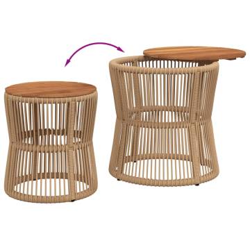 Garden Side Tables 2 pcs with Wooden Top Beige Poly Rattan