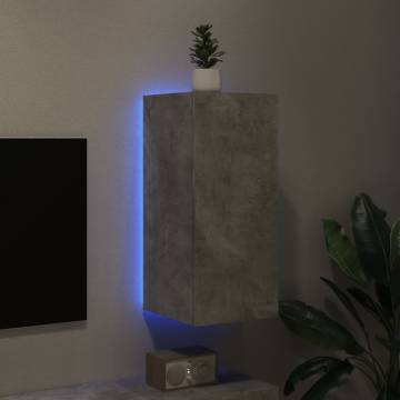 TV Wall Cabinet with LED Lights Concrete Grey 30.5x35x70 cm