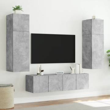 TV Wall Cabinet with LED Lights Concrete Grey 60x35x41 cm