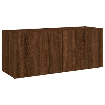 TV Wall Cabinet with LED Lights Brown Oak 100x35x41 cm