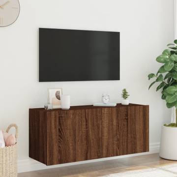 TV Wall Cabinet with LED Lights Brown Oak 100x35x41 cm