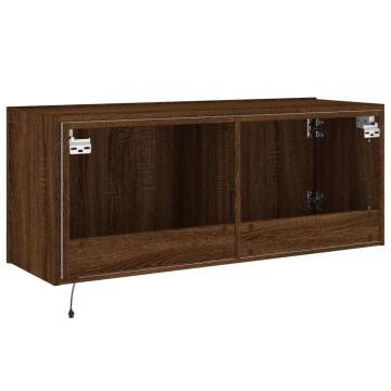 TV Wall Cabinet with LED Lights Brown Oak 100x35x41 cm