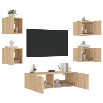 5 Piece TV Wall Cabinets with LED Lights Sonoma Oak