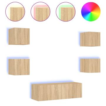 5 Piece TV Wall Cabinets with LED Lights Sonoma Oak