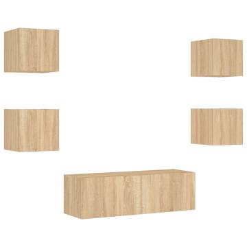 5 Piece TV Wall Cabinets with LED Lights Sonoma Oak