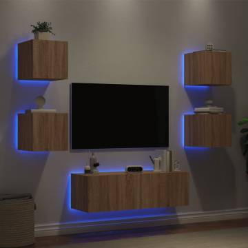 5 Piece TV Wall Cabinets with LED Lights Sonoma Oak