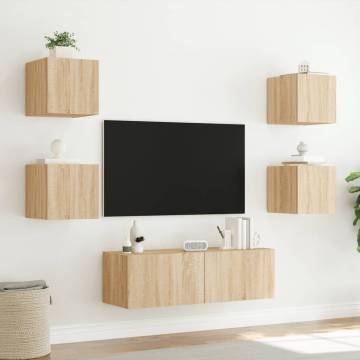 5 Piece TV Wall Cabinets with LED Lights Sonoma Oak