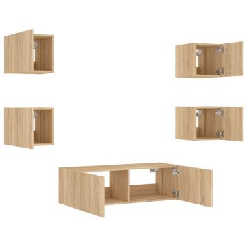 5 Piece TV Wall Cabinets with LED Lights Sonoma Oak