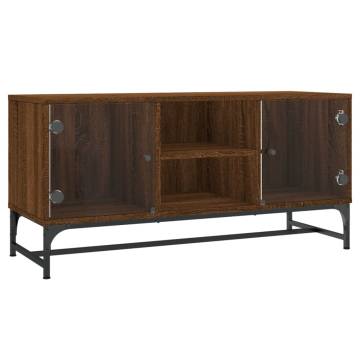 TV Cabinet with Glass Doors Brown Oak 102x37x50 cm