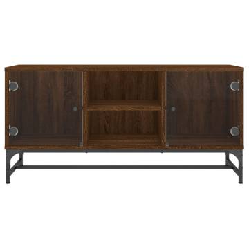 TV Cabinet with Glass Doors Brown Oak 102x37x50 cm