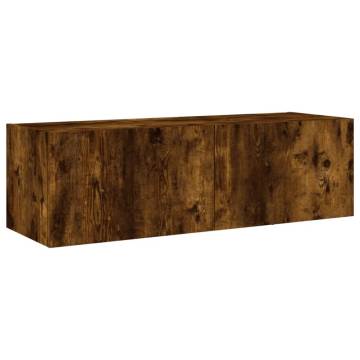 TV Wall Cabinet with LED Lights Smoked Oak 100x35x31 cm